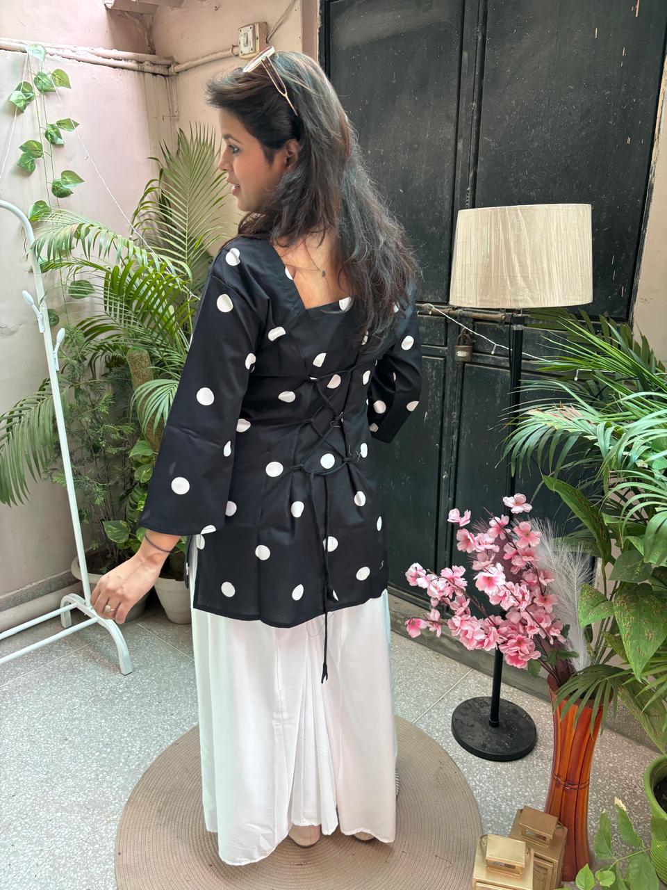 Noor Short Kurti- Black Polka Dot