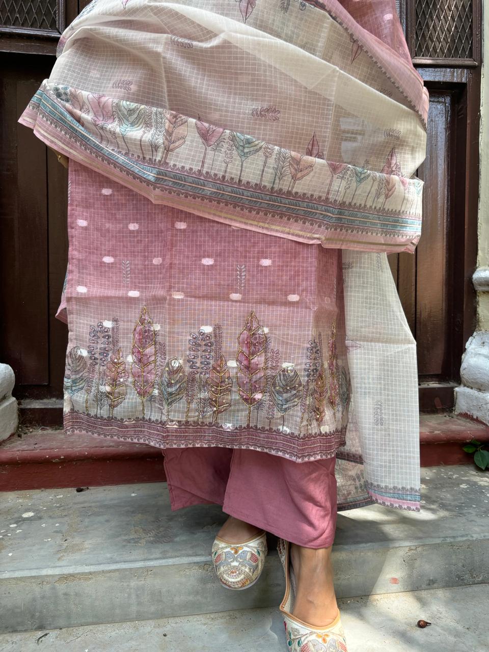 Dusty Rose Printed Suit Set with Dupatta
