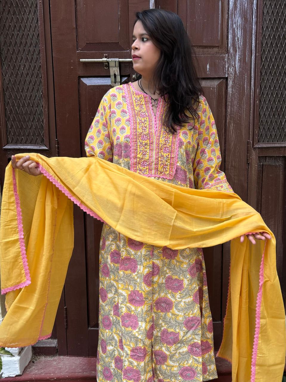 Sunshine Floral Cotton Anarkali Style Suit Set