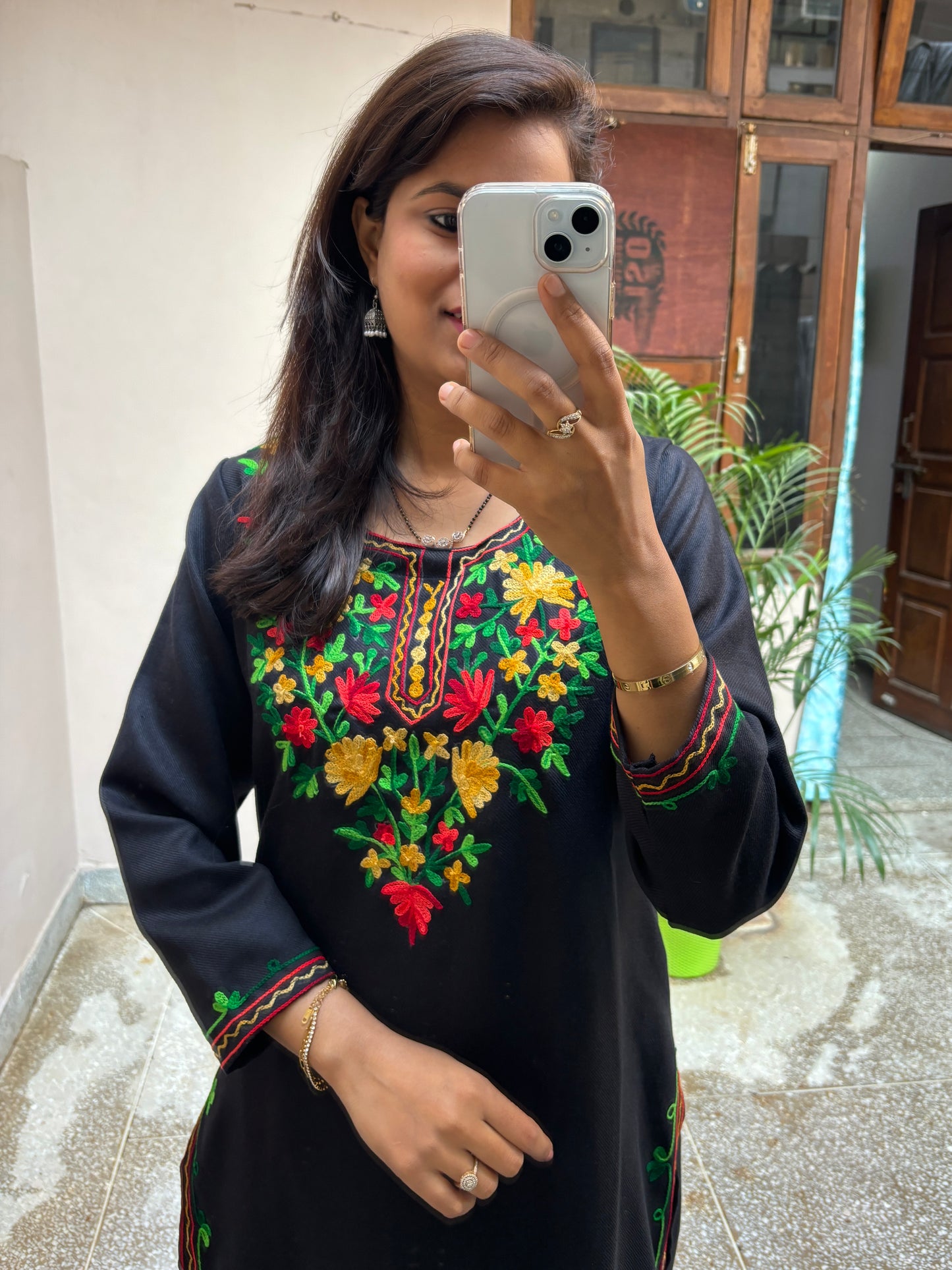 Kashmiri Kurta Pant Set - Black