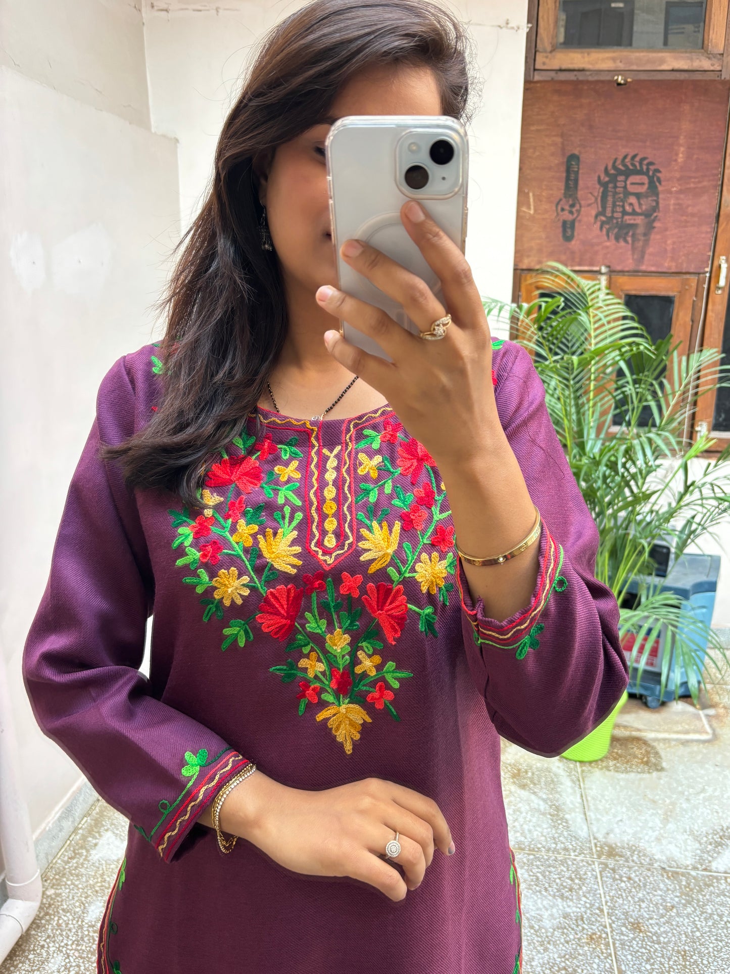 Kashmiri Kurta Pant Set - Deep Wine