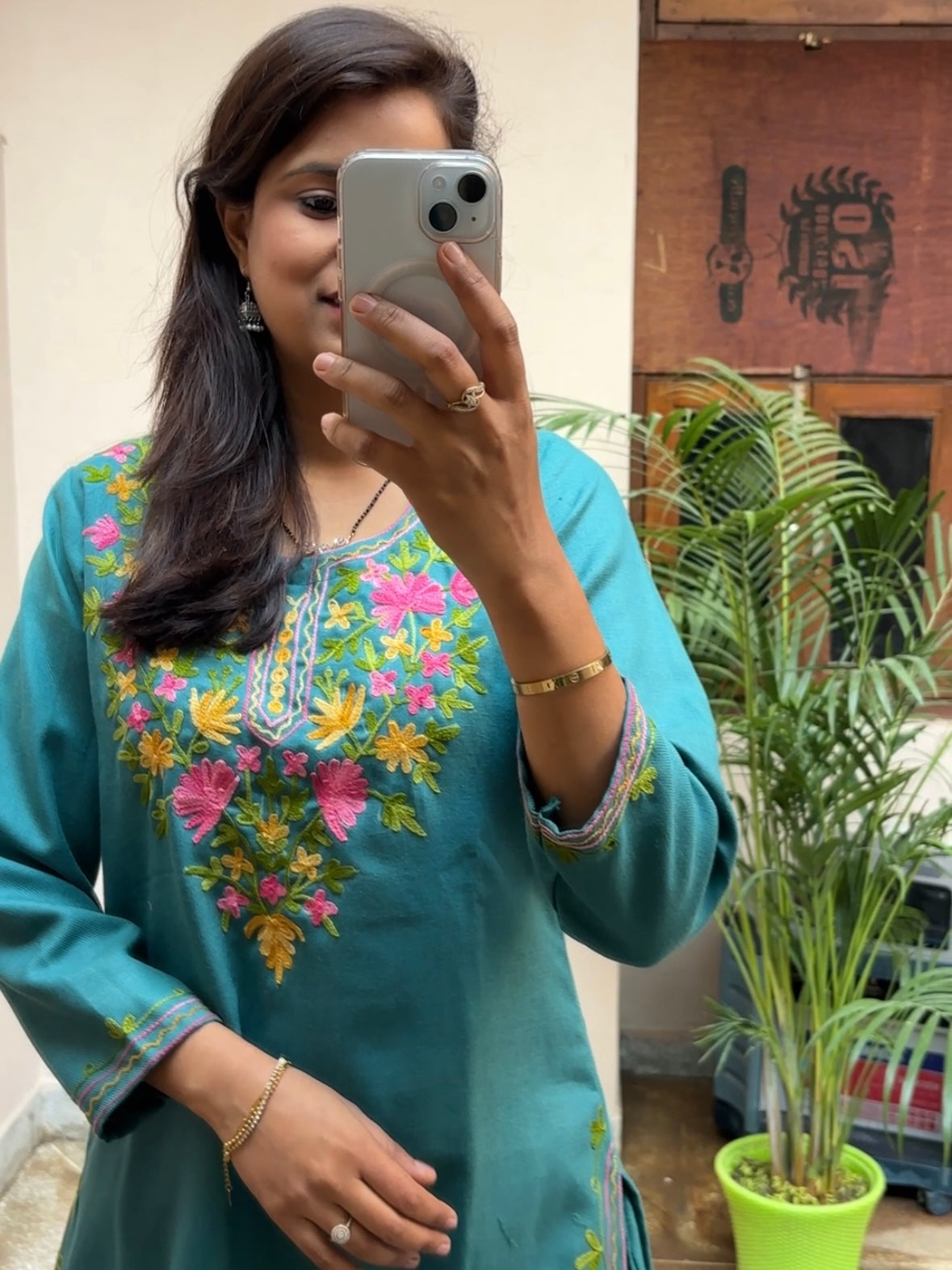 Kashmiri Kurta Pant Set - Teal Blue