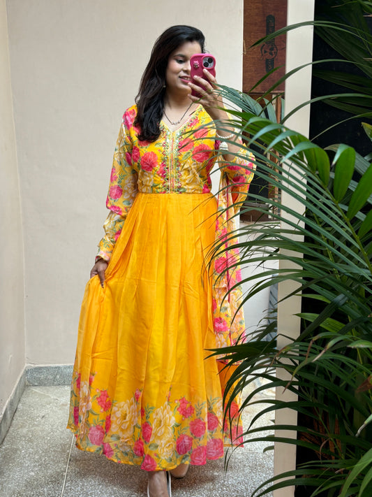 Floral Anarkali- Yellow