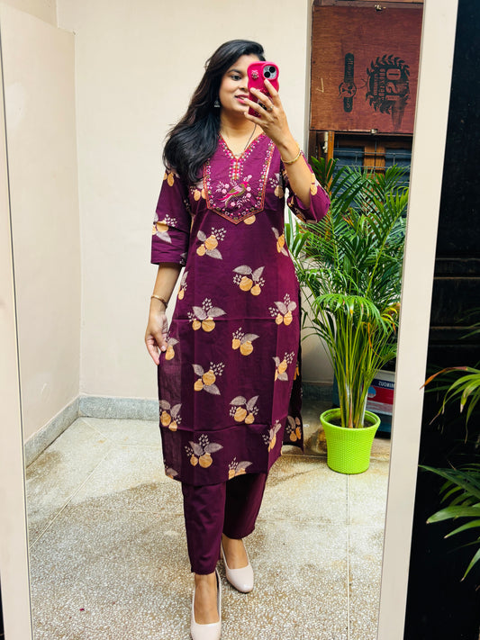 Smart Cotton Pant Set - Purple