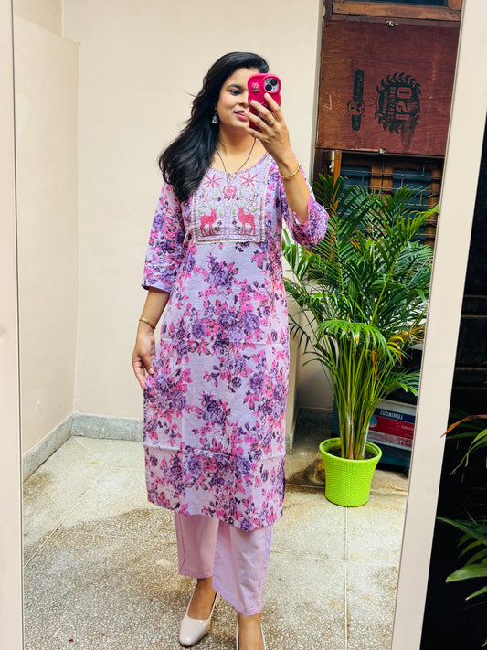Smart Cotton Pant Set - Floral