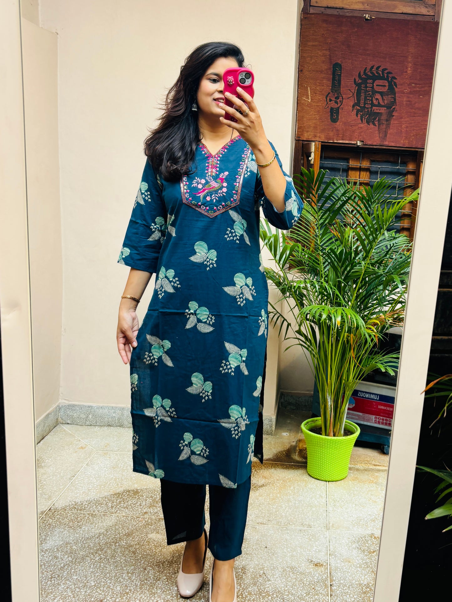 Smart Cotton Pant Set - Blue
