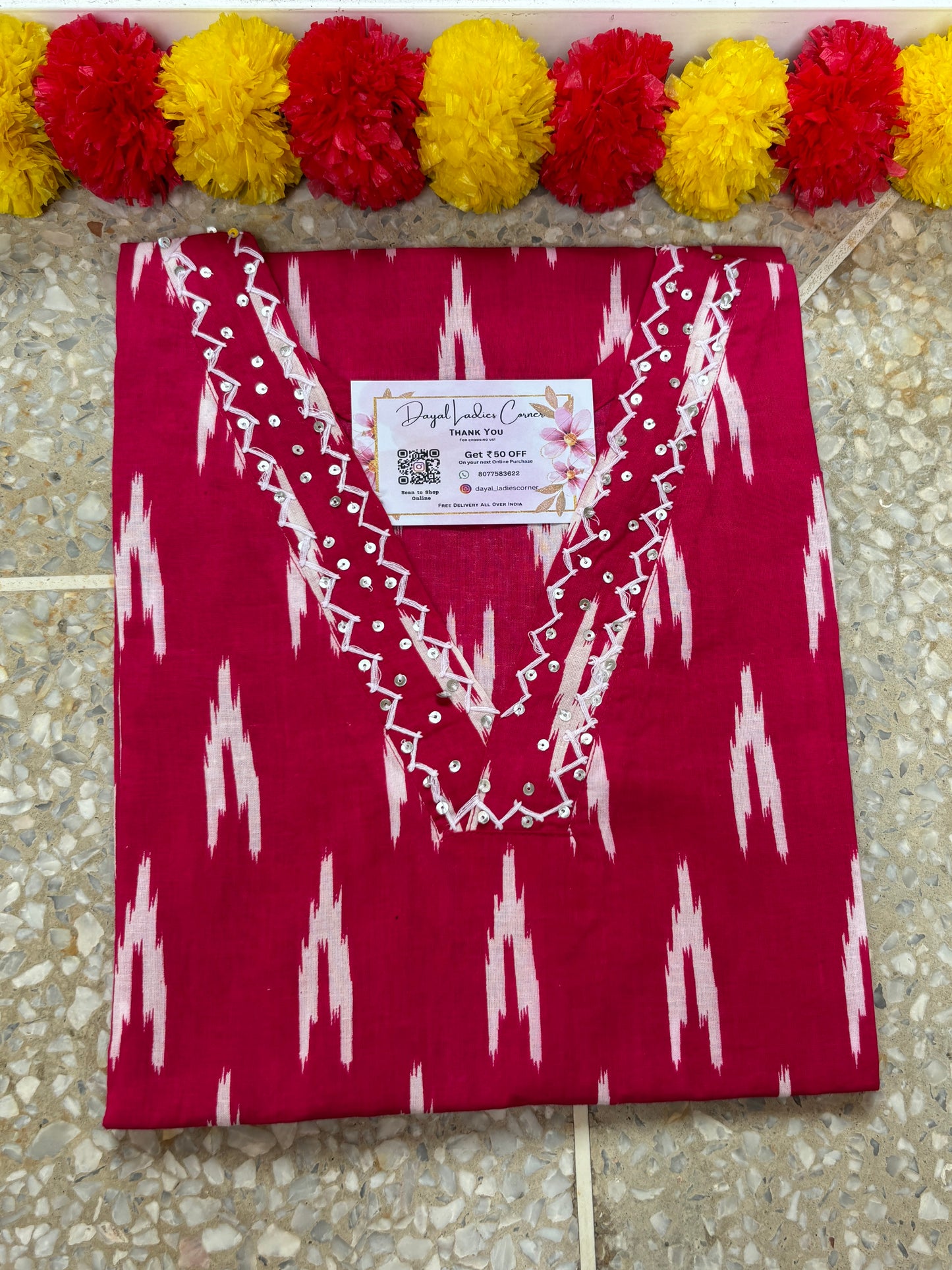 Cotton Kurti with hand embroidered neck - Maroon