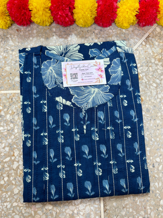 Cotton Kurti - Navey Blue Floral