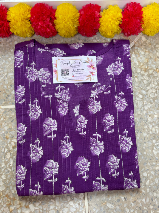 Pintex Cotton Kurti - Purple Floral