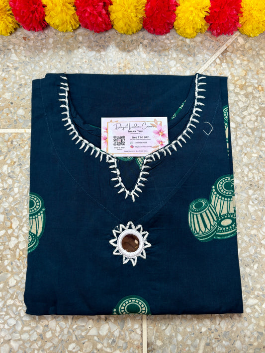 Cotton Kurti with mirror - Navey Blue