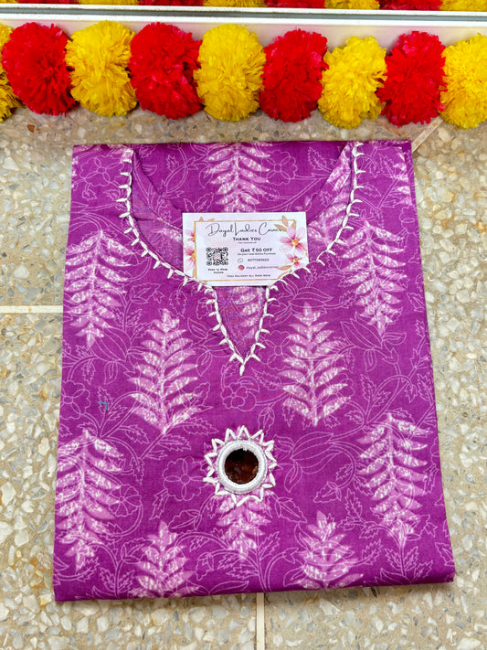 Cotton Kurti with mirror - Purple