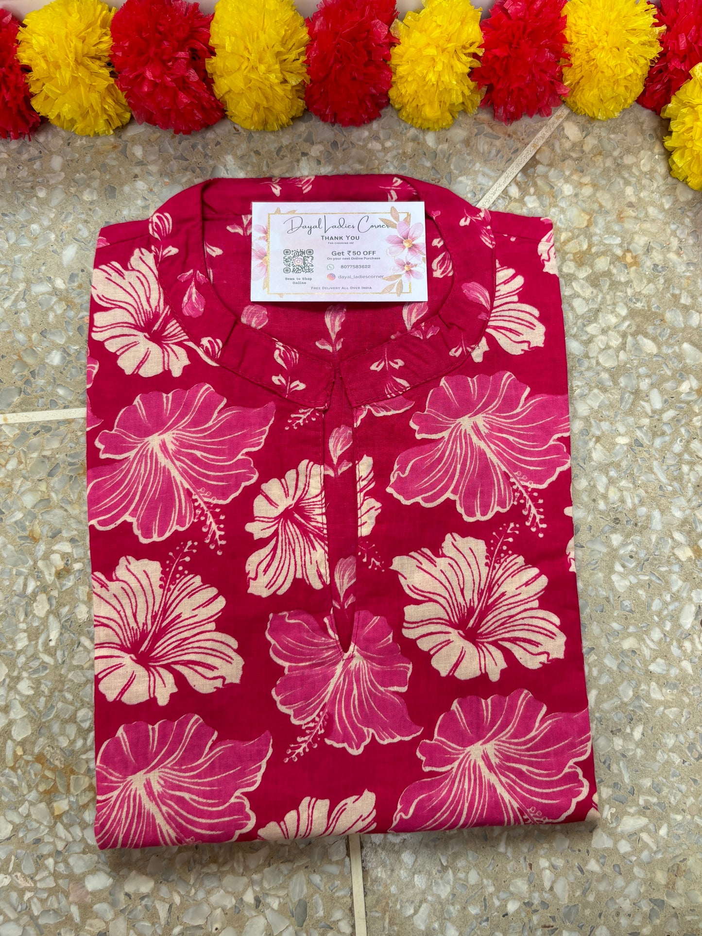 Cotton Kurti - pink Floral