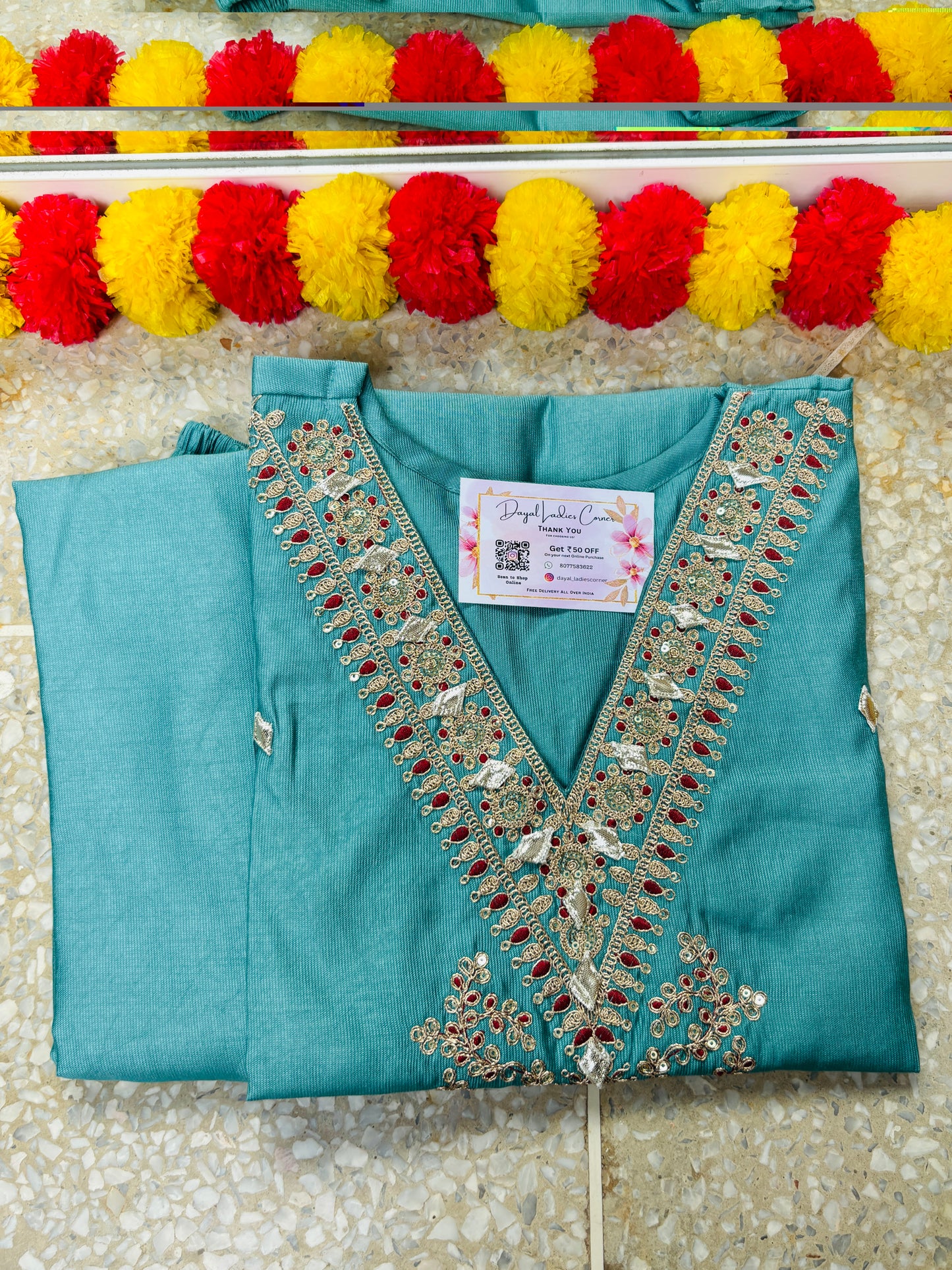 Festive Silk Kurta Pant Set - Light Blue