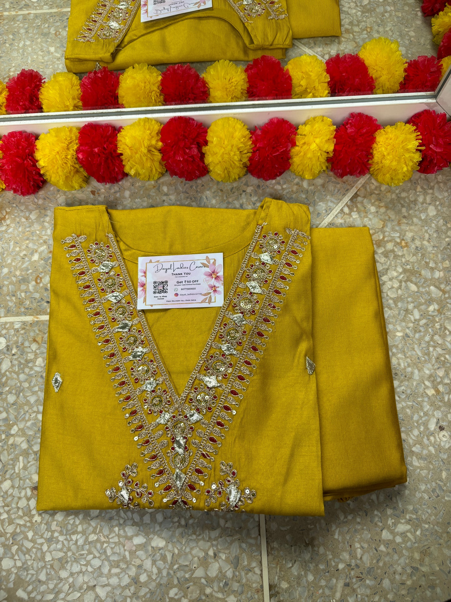 Festive Silk Kurta Pant Set - Lemon Yellow