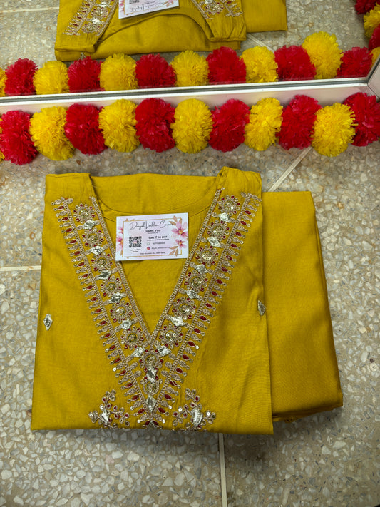 Festive Silk Kurta Pant Set - Lemon Yellow