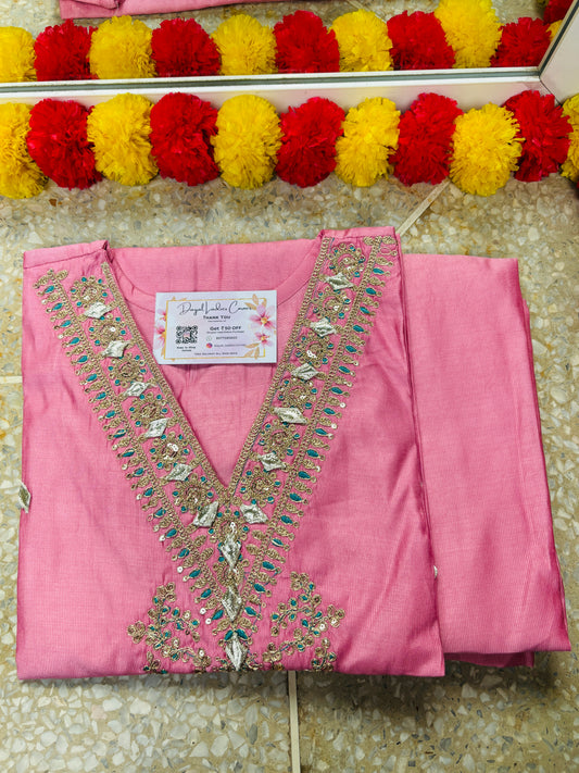 Festive Silk Kurta Pant Set - Baby Pink