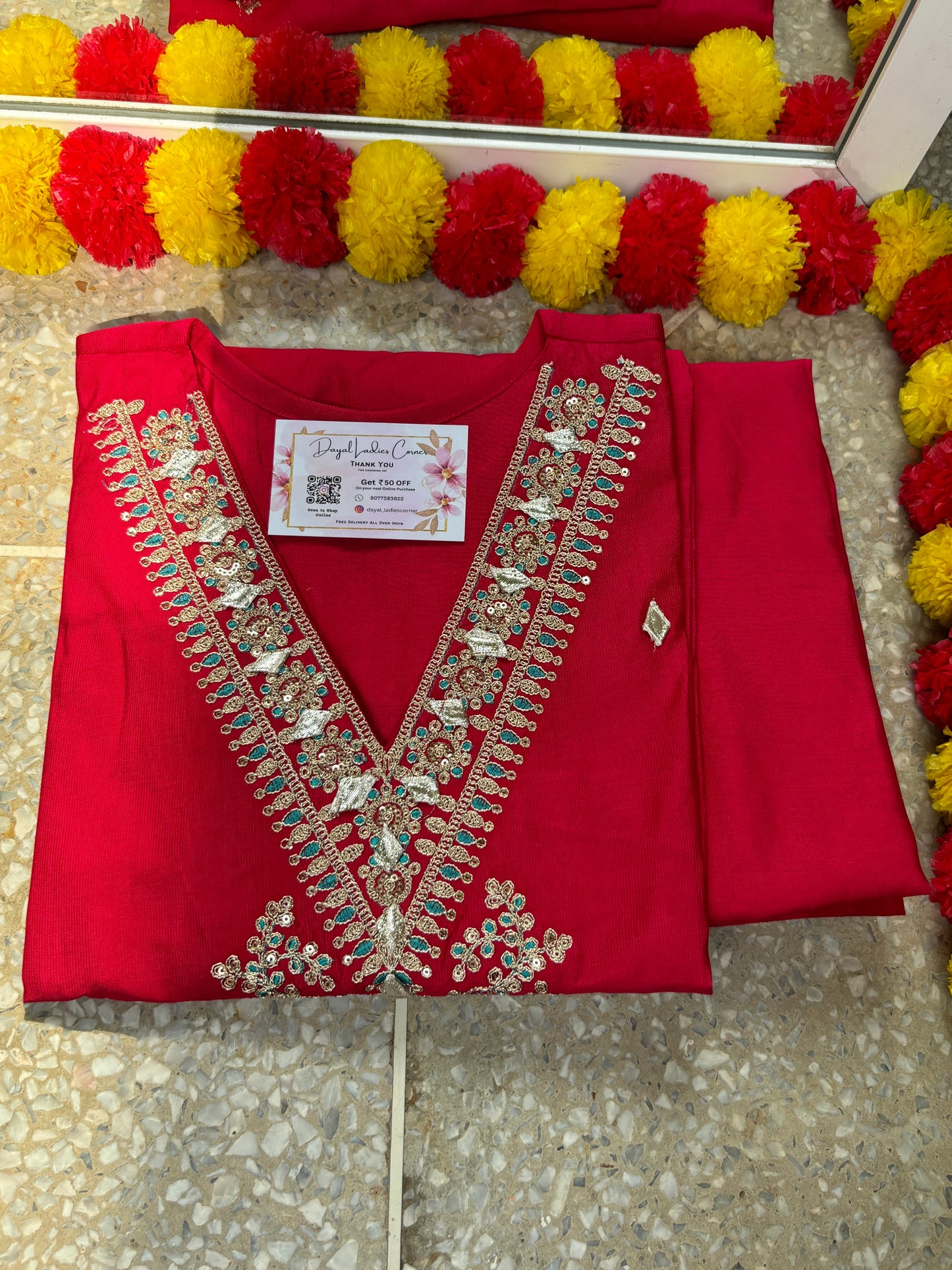 Festive Silk Kurta Pant Set - Red
