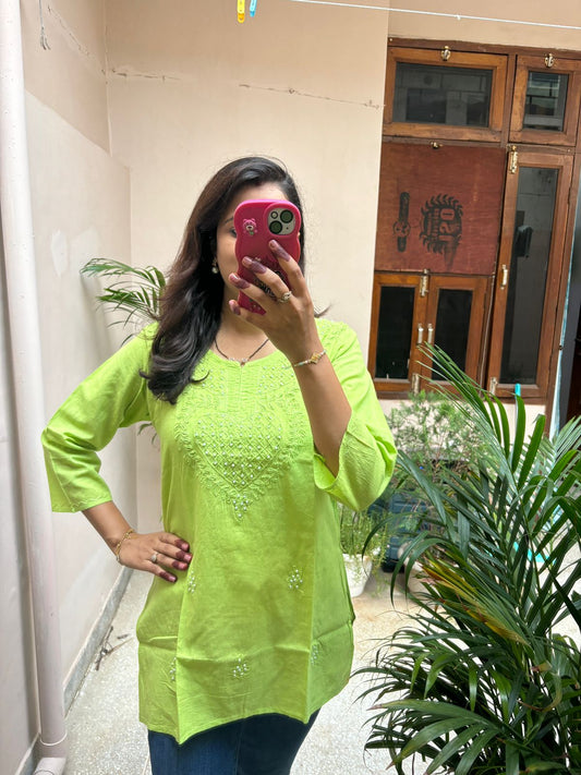 Pearl embroidered Short Kurti - Straight