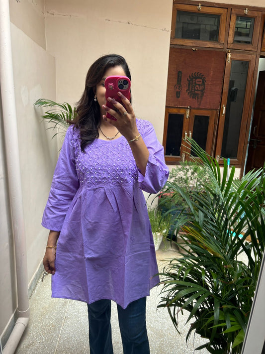 Pearl embroidered Short Kurti - Frock style