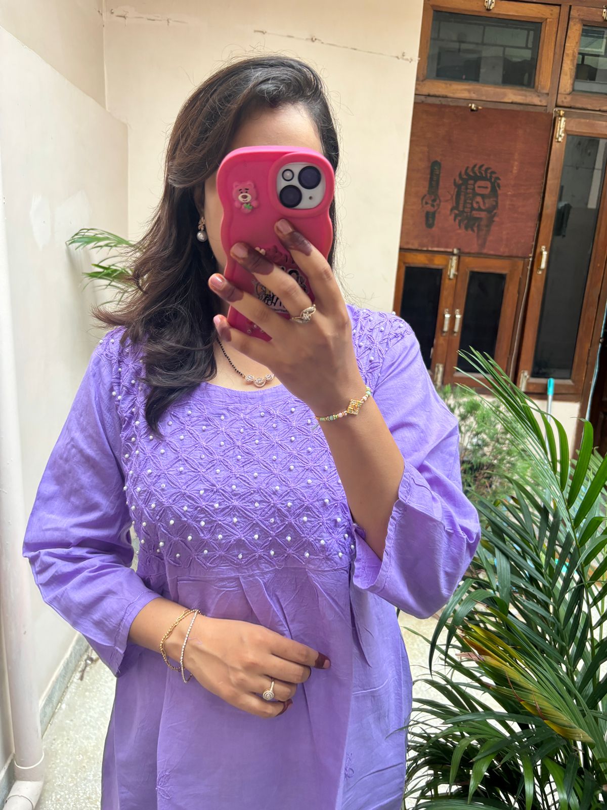 Pearl embroidered Short Kurti - Frock style