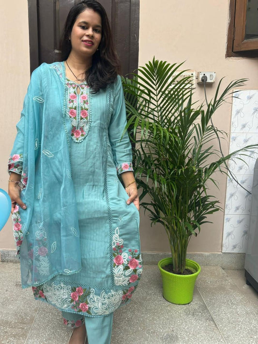 Teal Blossom Festive Suit Set