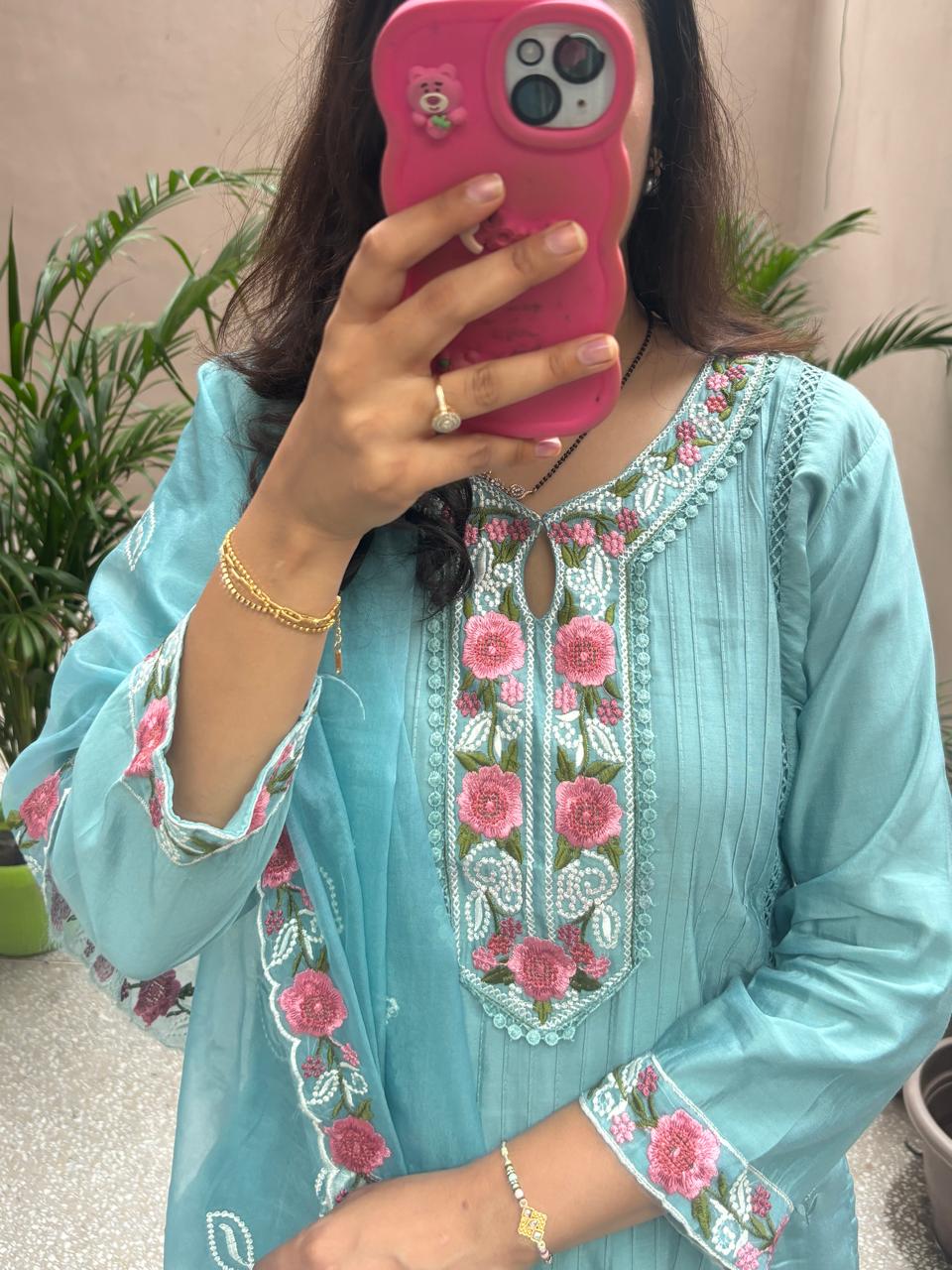 Teal Blossom Festive Suit Set