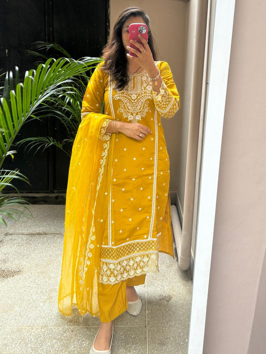 Festive Vibes - Embroidered Organza Suit with Net detailing