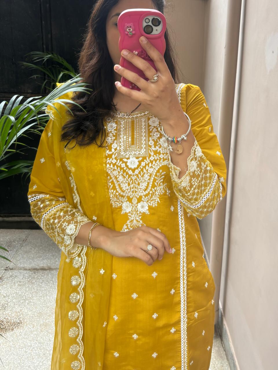 Festive Vibes - Embroidered Organza Suit with Net detailing