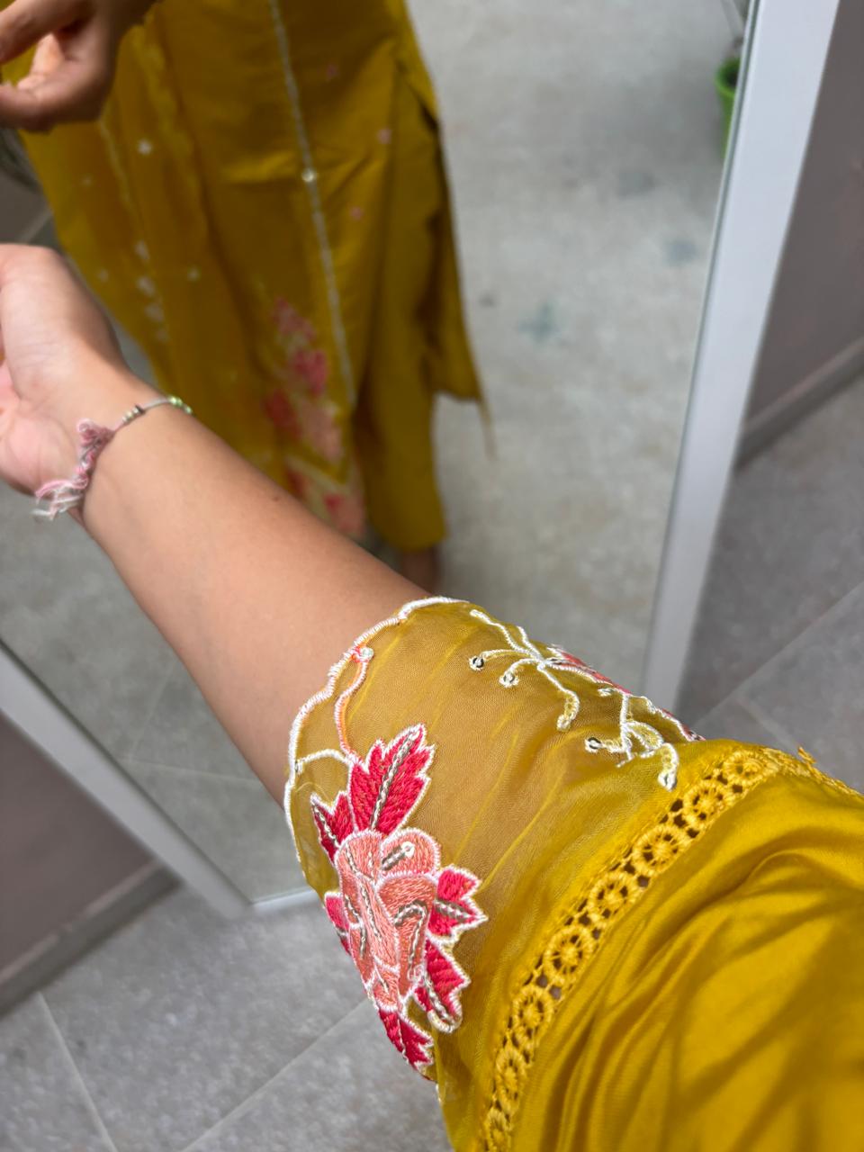 Embroidered Festive Silk Suit with Organza Dupatta- Yellow Glow