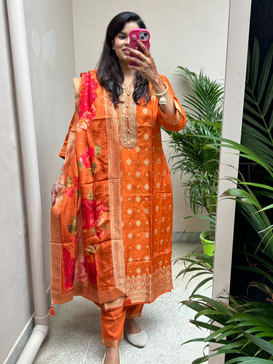 Royal Silk Suit - Orange