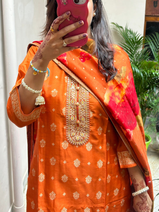 Royal Silk Suit - Orange
