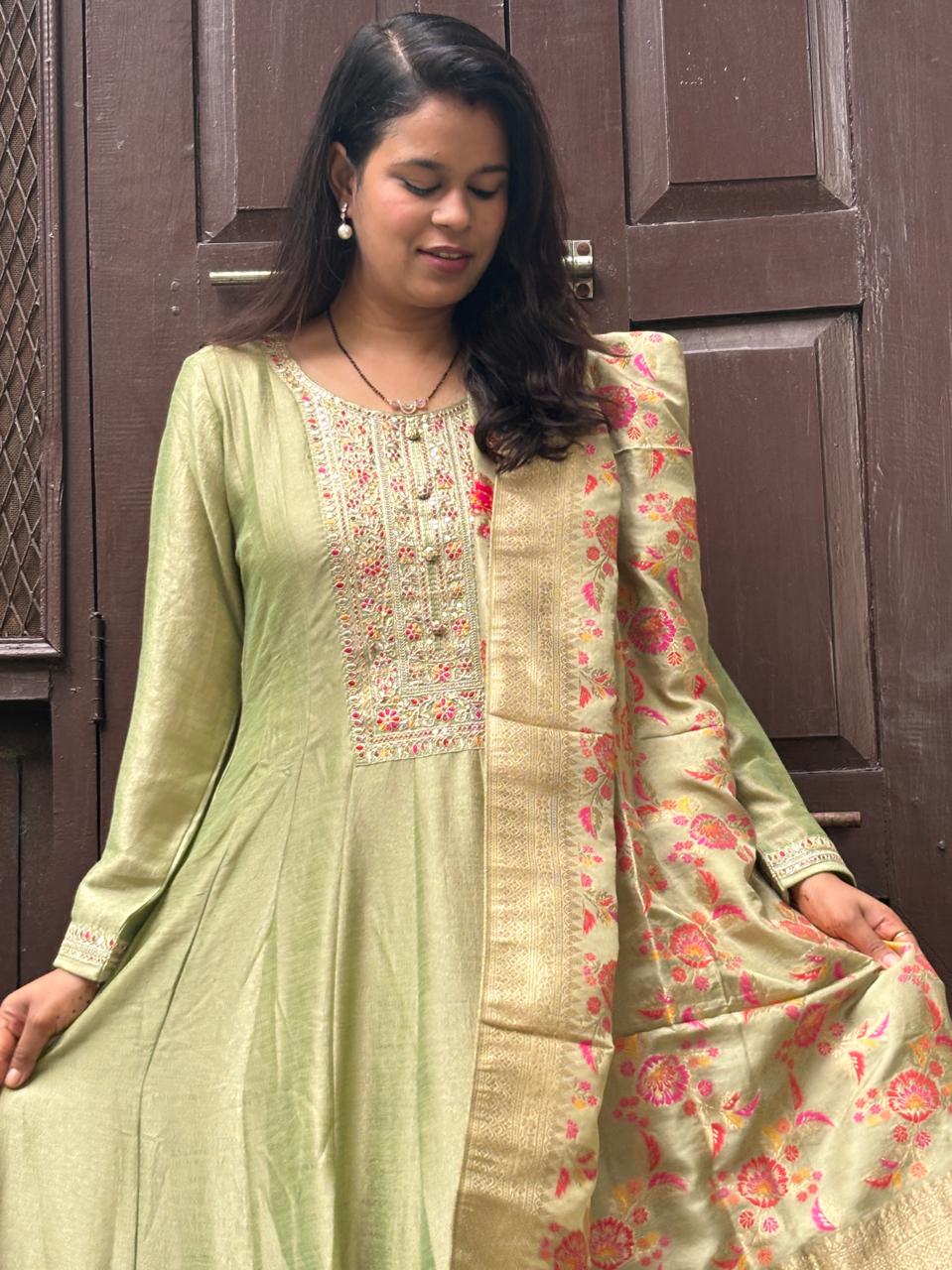 Sunehri Noor Silk Anarkali - Green