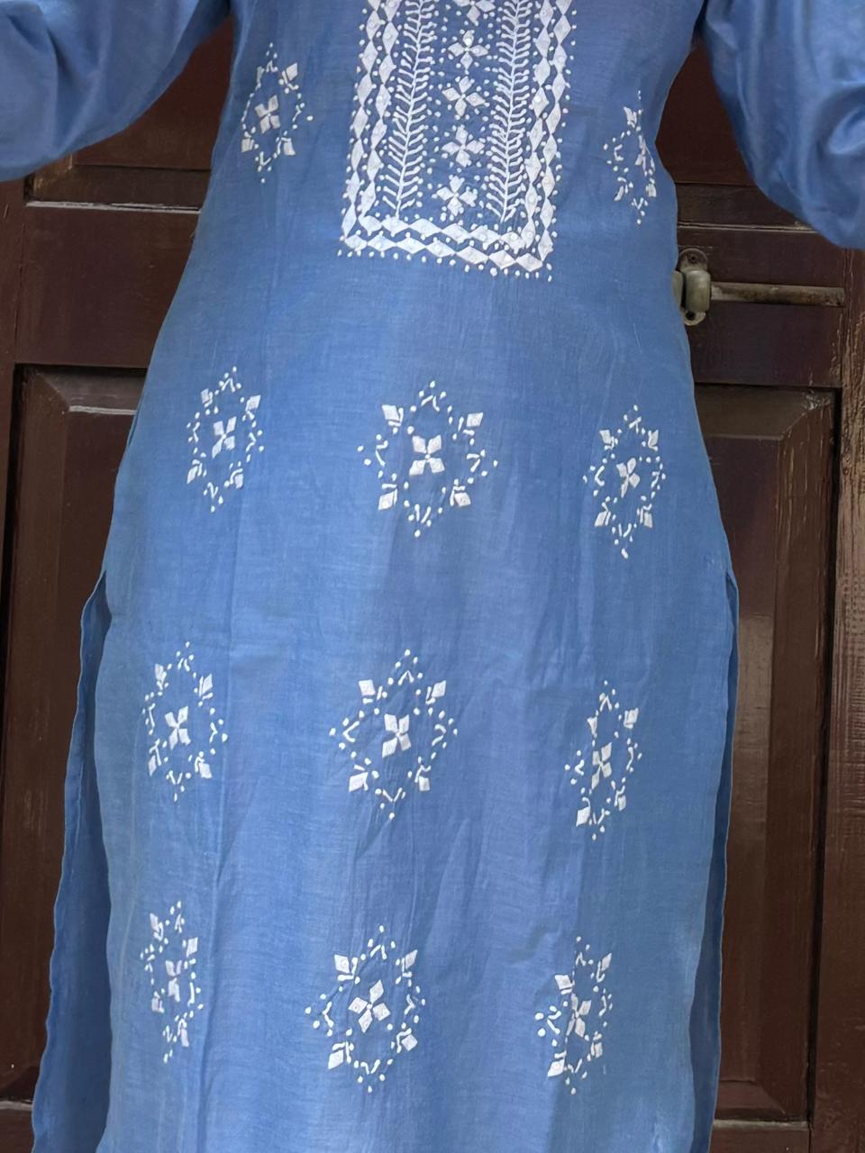 Powder Blue Khadi Silk Embroidered Kurta Set with Tie-Dye Dupatta