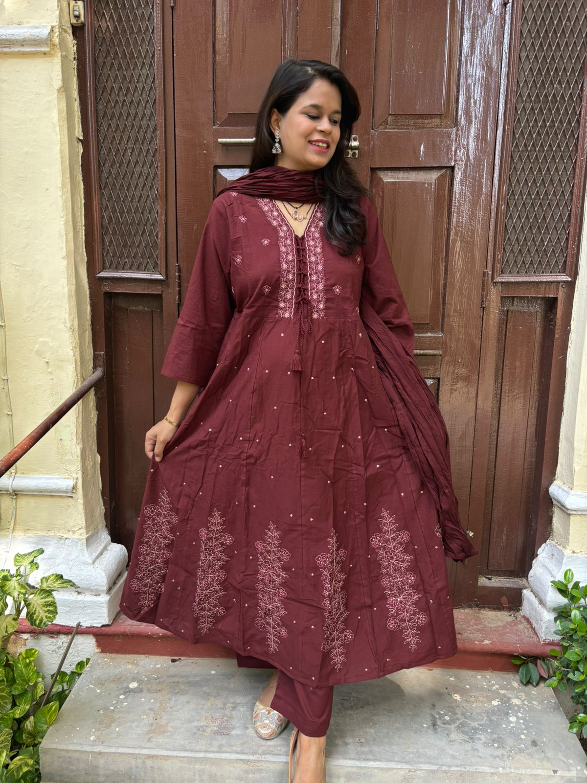 Royal Wine shade Anarkali Set
