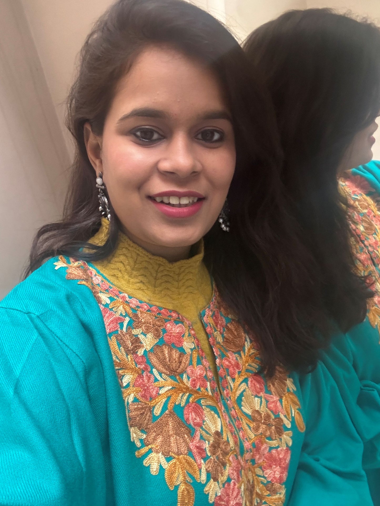 Kashmiri Woolen Phiran - Teal Blue