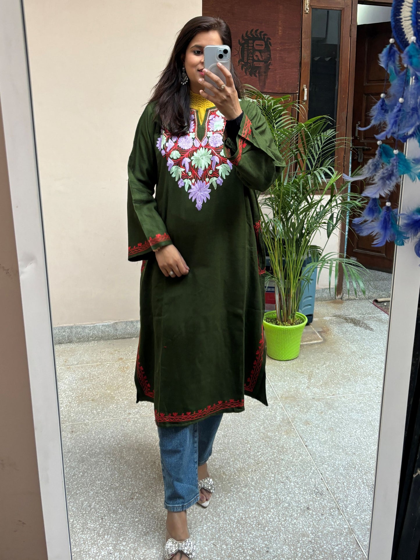 Kashmiri Woolen Phiran - Mehndi Green