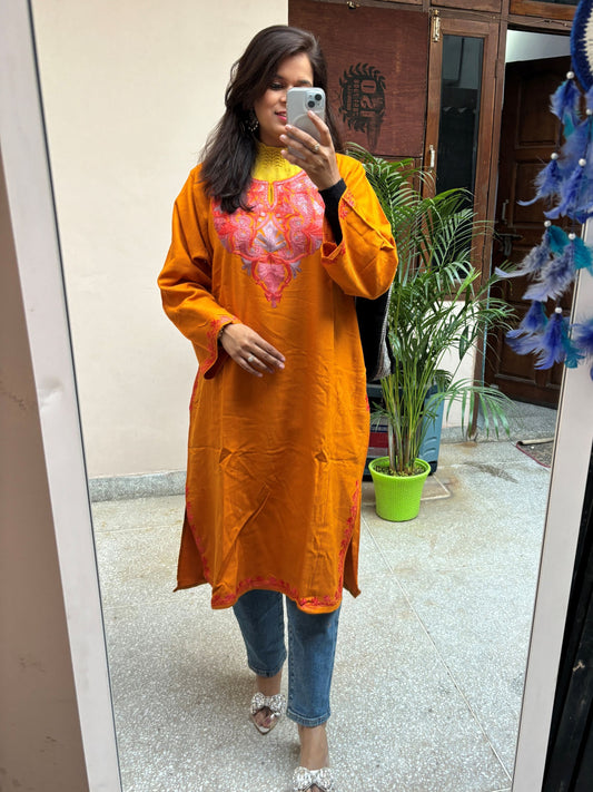 Kashmiri Woolen Phiran - Mustard Orange